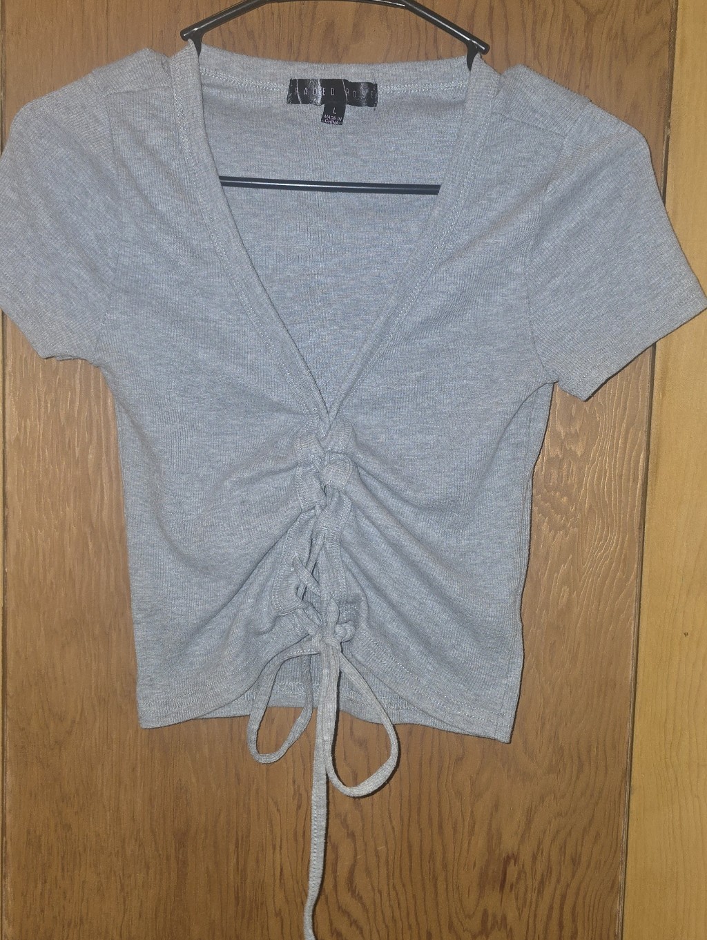 New No Tags Faded Rose Large Gray Tie Front Top